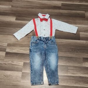 Valentine's Day' Red and White Heart Suspender Outfit Size 2T